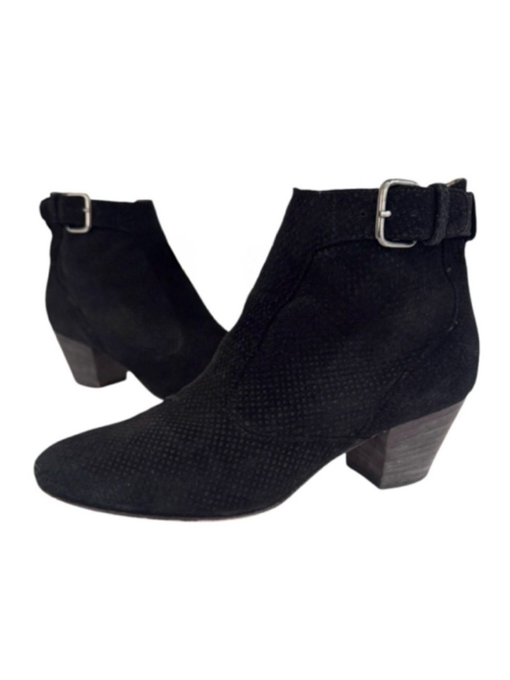 Aquatalia France Perforated Suede Ankle Boots Black Size 7